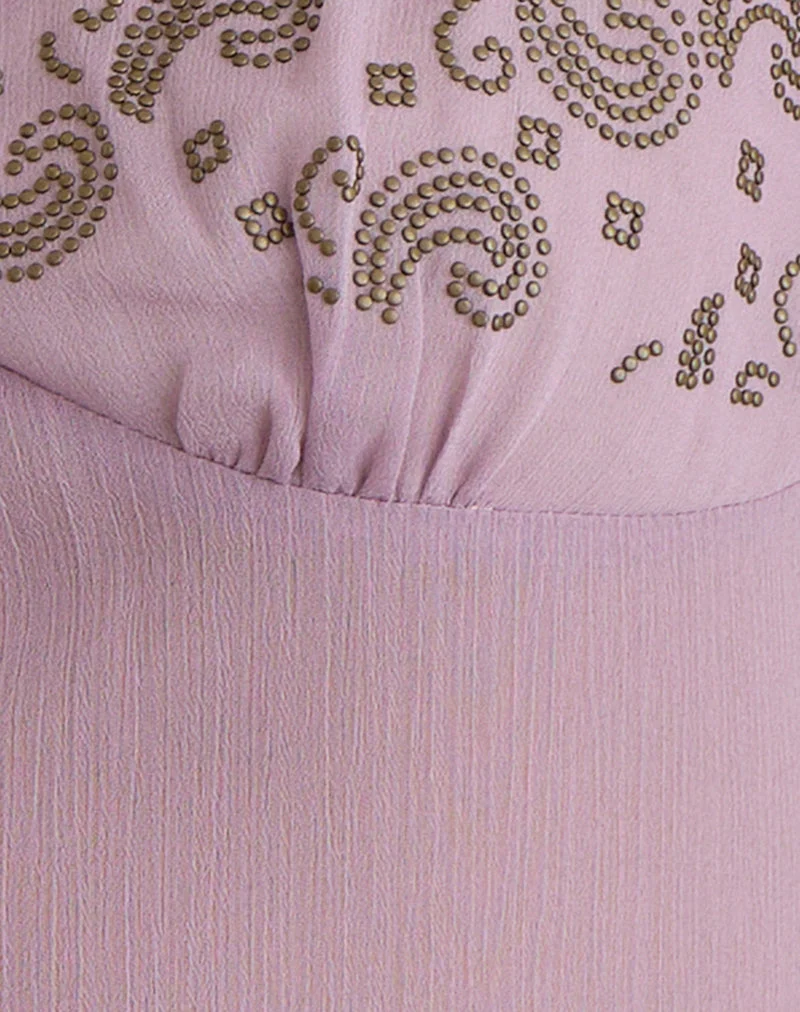 Haut « Cami » de Nisara, couleur mauve poudré, avec clous « Coma »
