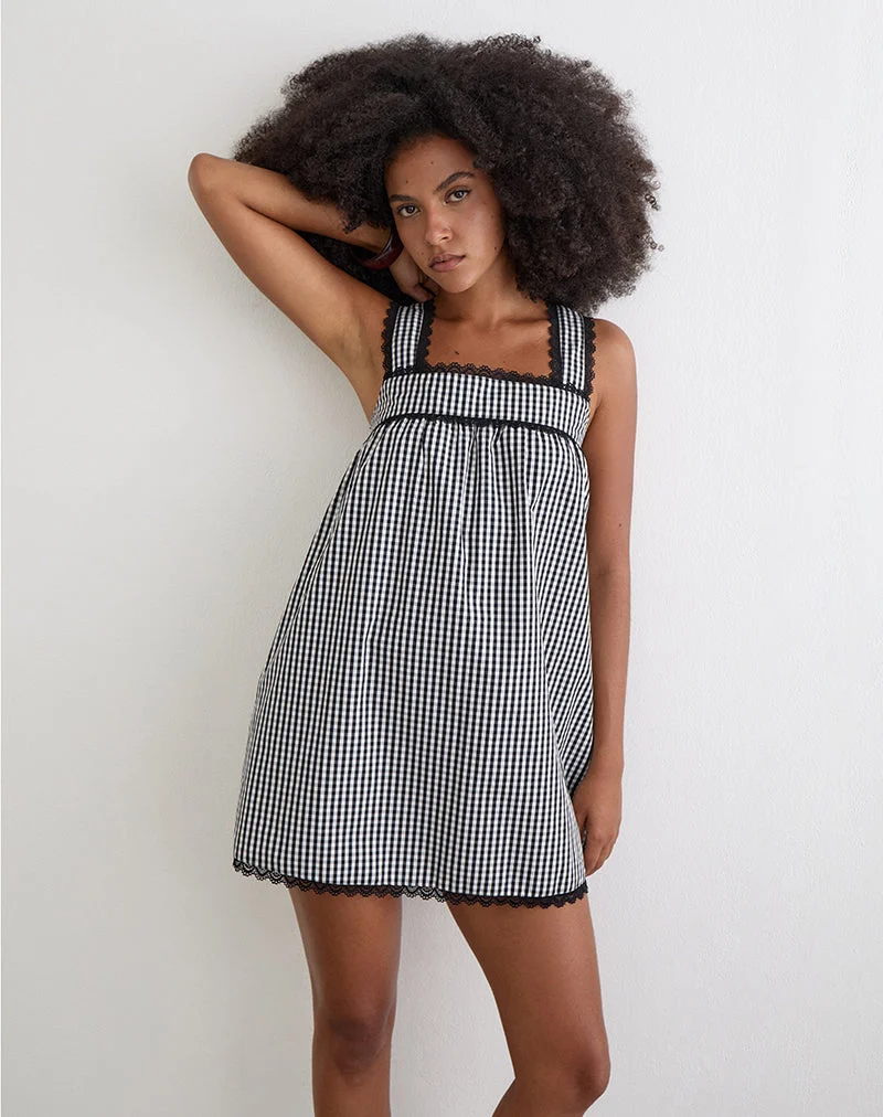 Mini-robe Sandat Smock en vichy gris