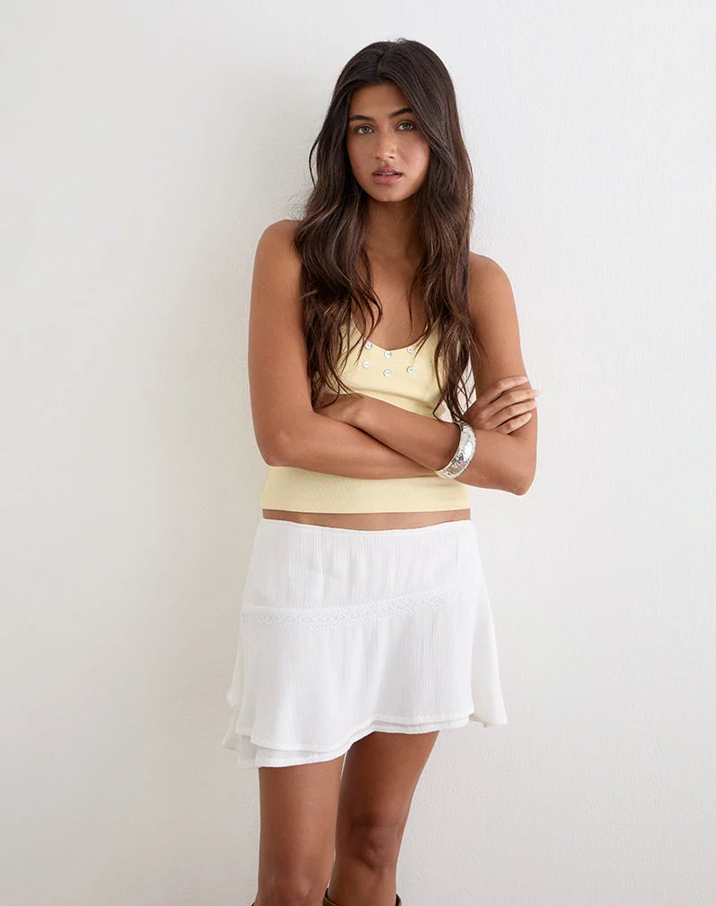 Mini-jupe asymétrique Ira, couleur blanc cassé froissé