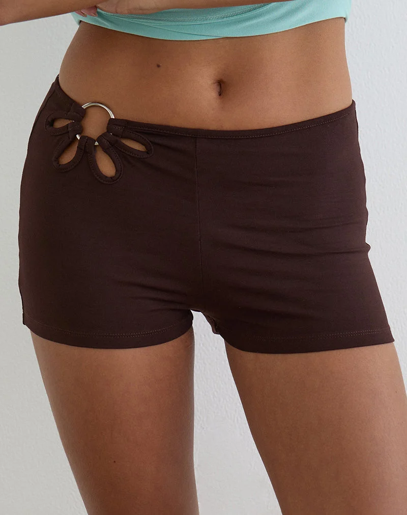 Short Abril avec anneau fleuri, couleur chocolat noir
