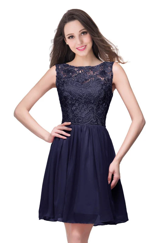 Robe de soirée élégante sans manches en mousseline de soie avec mini-robe de soirée en dentelle florale