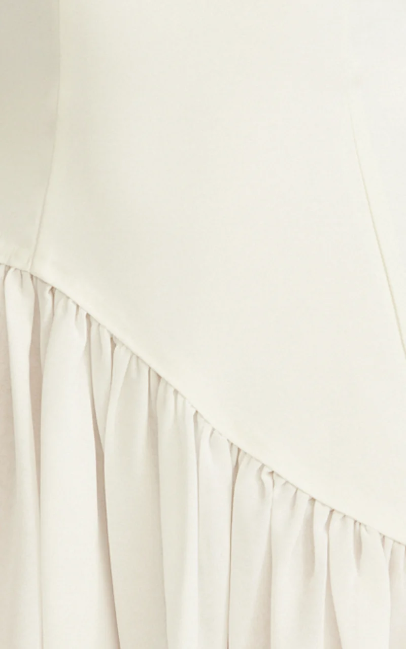 Calla Mini Dress - Strapless Gathered Asymmetric Dropped Waist Dress in White