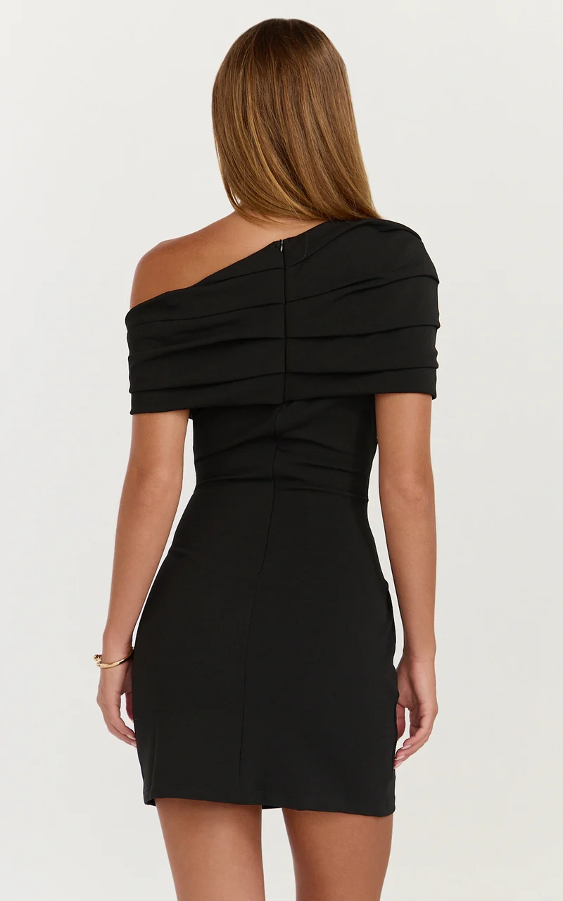 Kairose Mini Dress - Asymmetrical Sleeve Dress in Black
