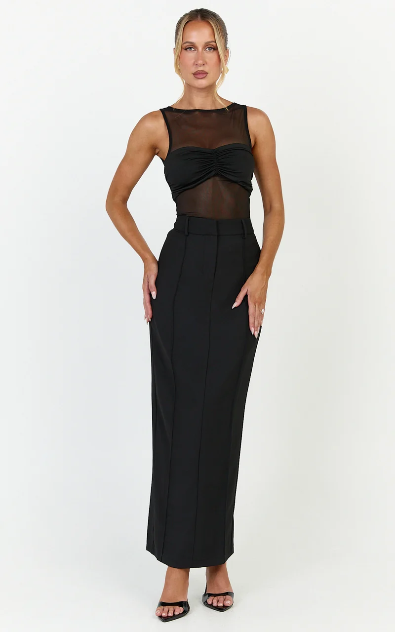 Stella Maxi Skirt - High Waisted Pencil Skirt in Black