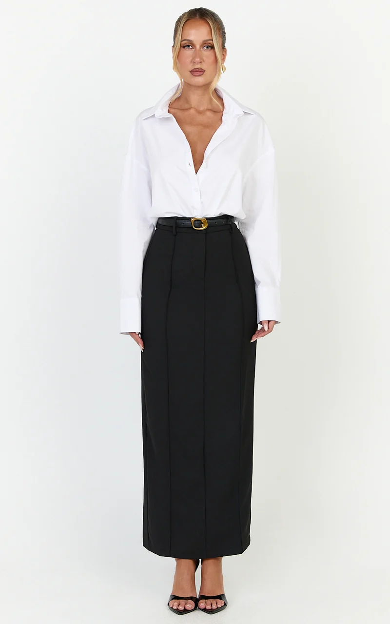Stella Maxi Skirt - High Waisted Pencil Skirt in Black