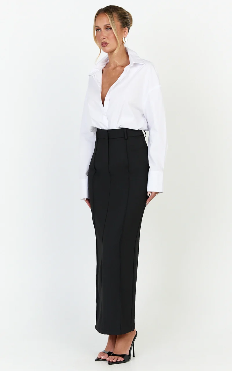 Stella Maxi Skirt - High Waisted Pencil Skirt in Black