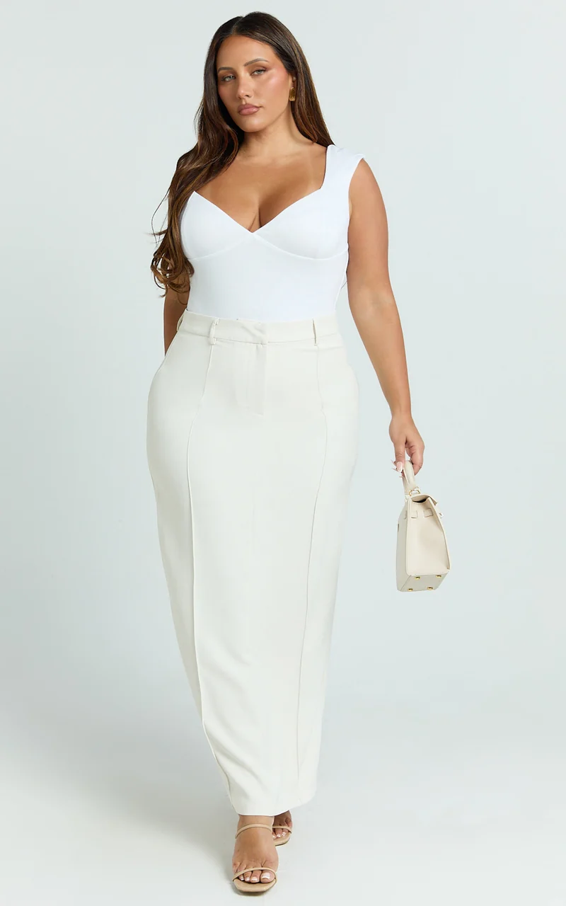 Stella Maxi Skirt - High Waisted Pencil Skirt in Stone