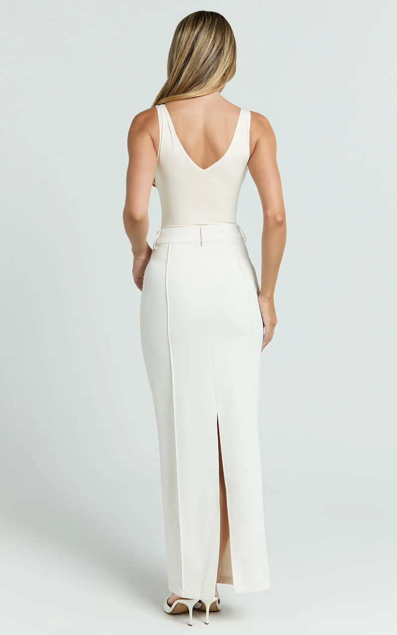 Stella Maxi Skirt - High Waisted Pencil Skirt in Stone