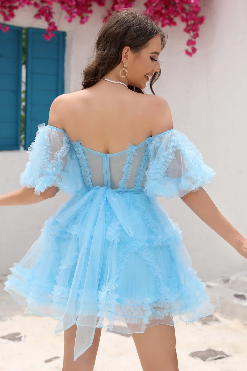 Robe de soirée trapèze rose en tulle à épaules dénudées - Robe de soirée élégante