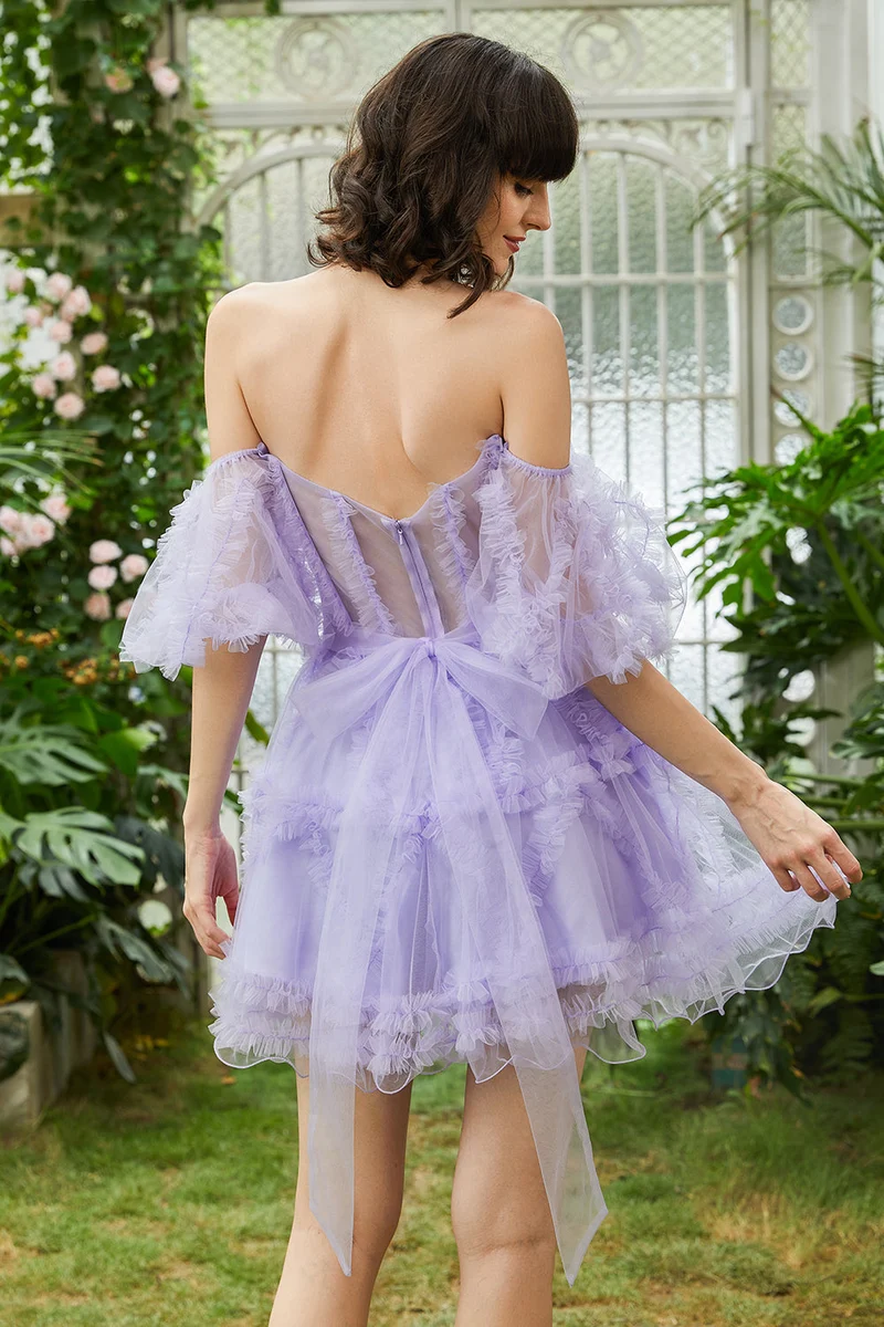 Robe de soirée trapèze rose en tulle à épaules dénudées - Robe de soirée élégante