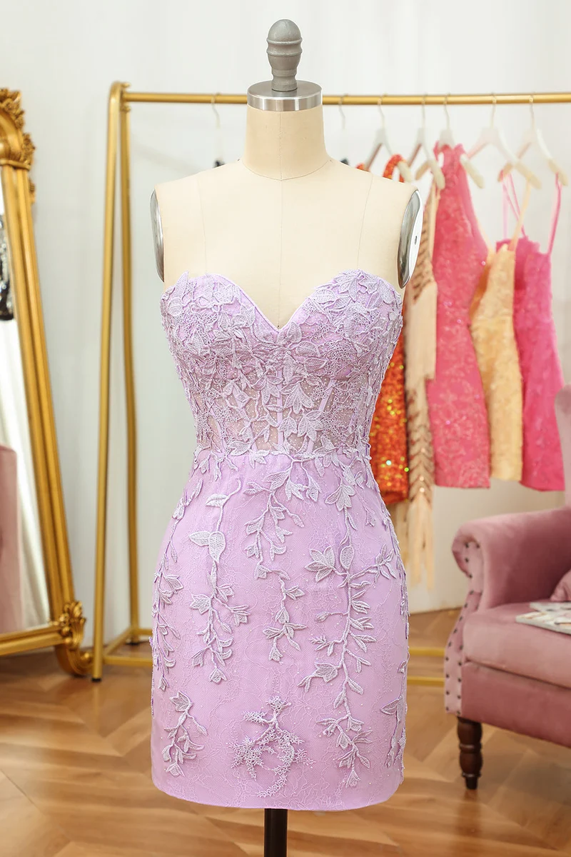 Robe de soirée bleu roi à décolleté en cœur et appliques - Mini-robe moulante