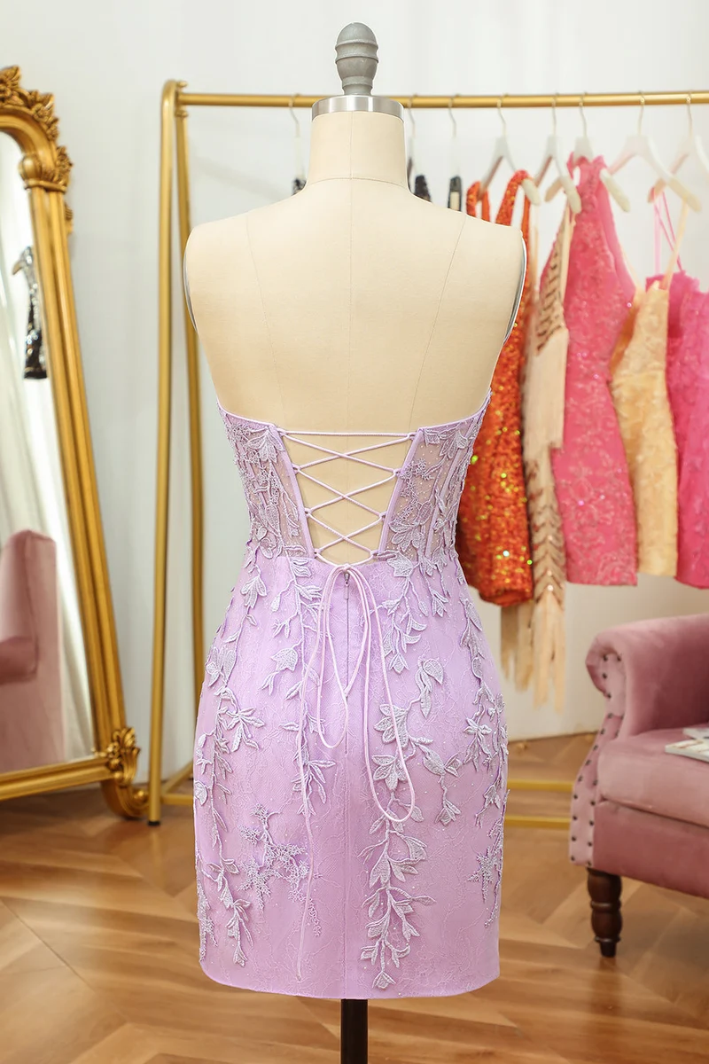 Robe de soirée bleu roi à décolleté en cœur et appliques - Mini-robe moulante