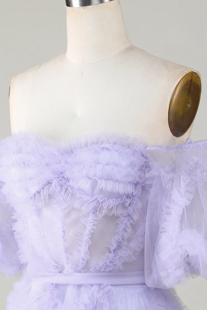 Robe de soirée trapèze en tulle à épaules dénudées et corset - Purple Perfection