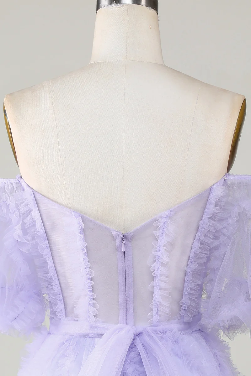 Robe de soirée trapèze en tulle à épaules dénudées et corset - Purple Perfection