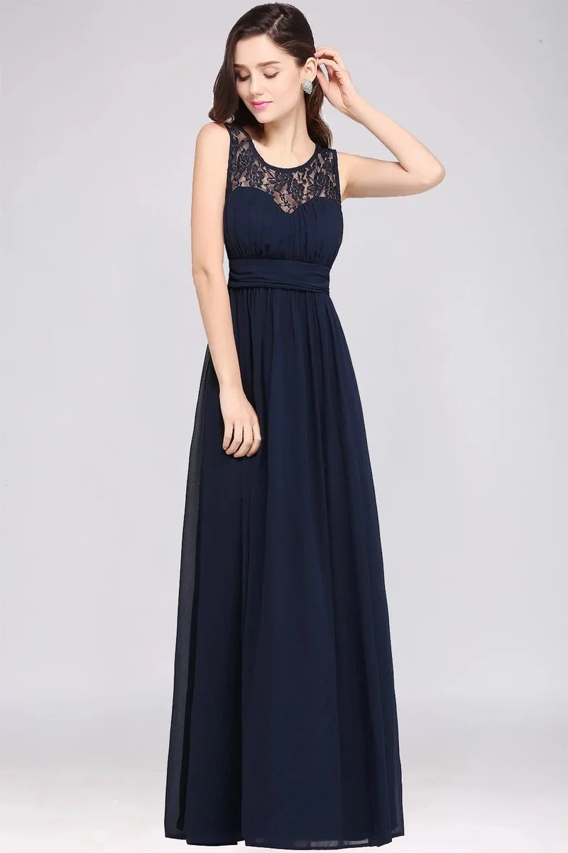 Robe longue demoiselle d'honneur haut en dentelle