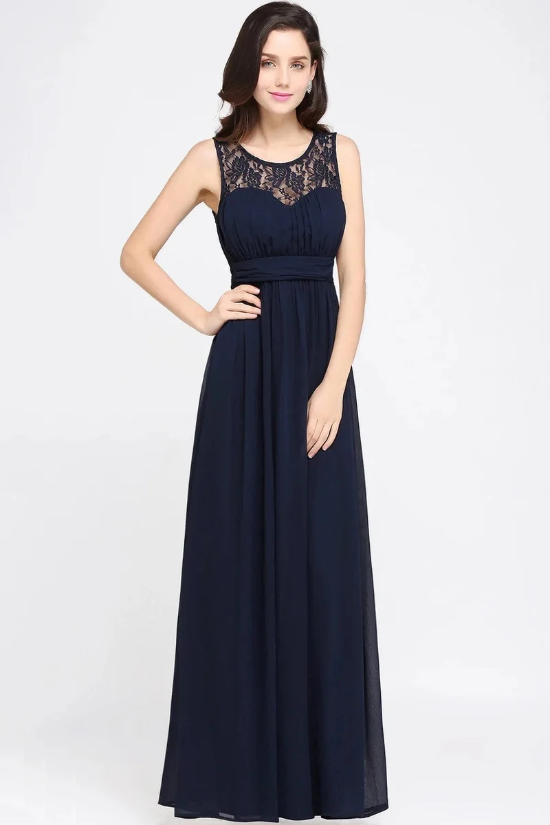 Robe longue demoiselle d'honneur haut en dentelle