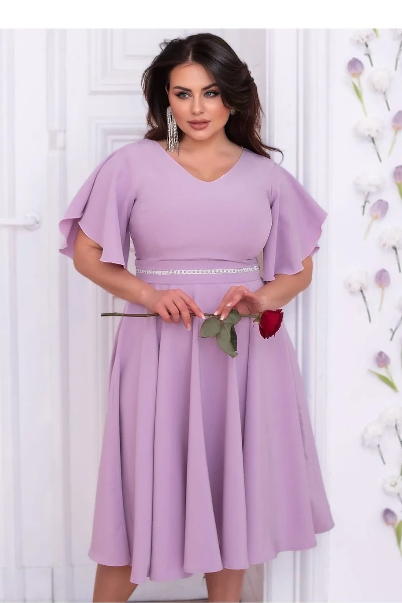 Robe midi drapée manches courtes