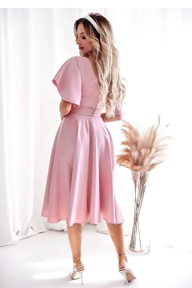 Robe midi drapée manches courtes