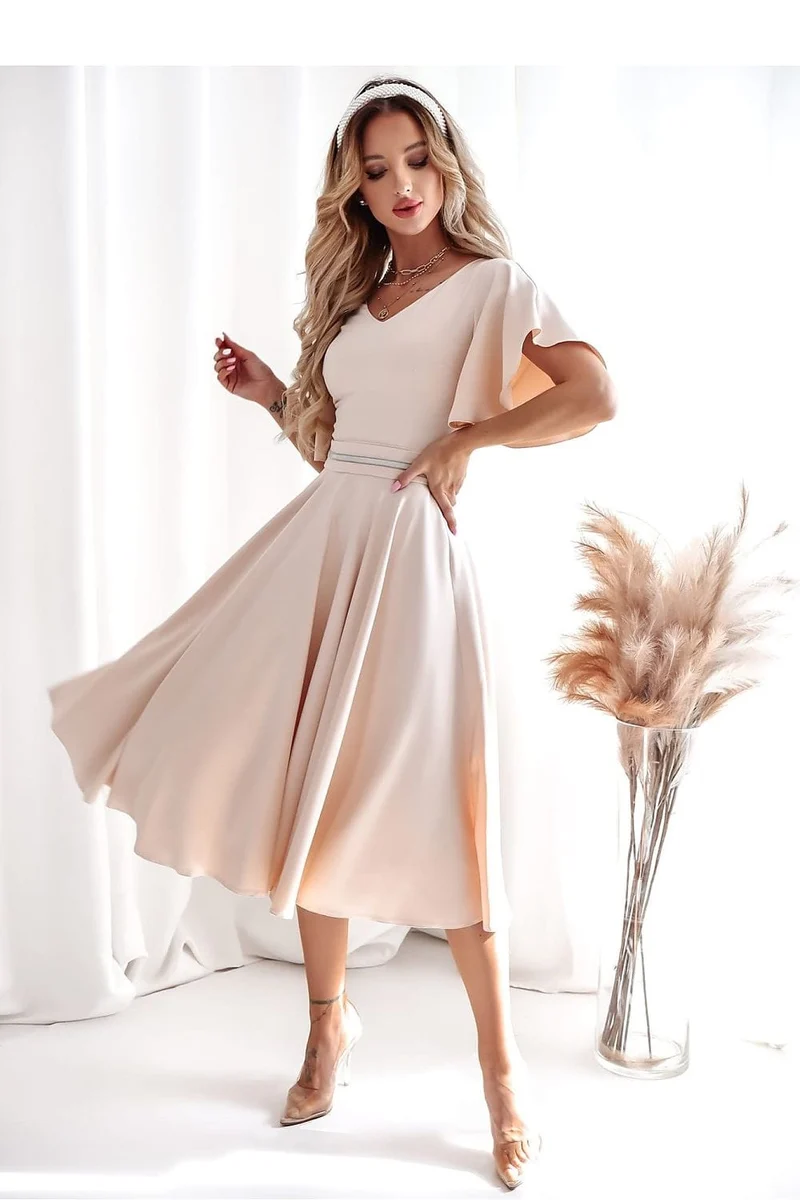 Robe midi drapée manches courtes