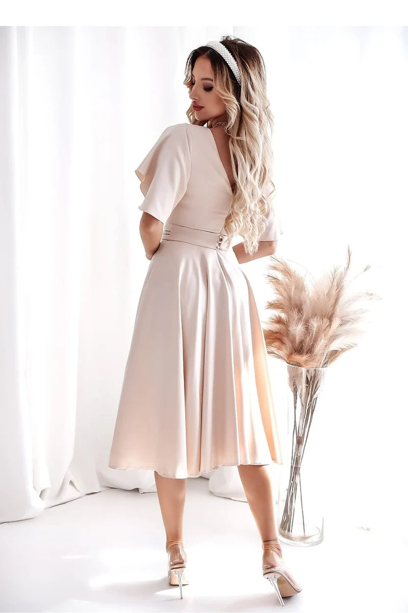 Robe midi drapée manches courtes