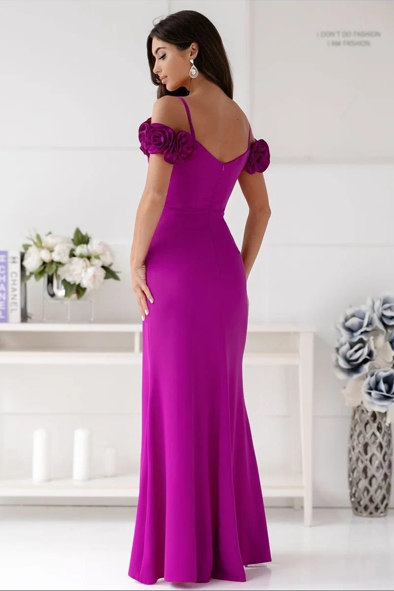 Robe de soirée violette fendue longue chic