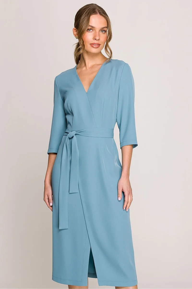 Robe habillée midi droite manches 3/4