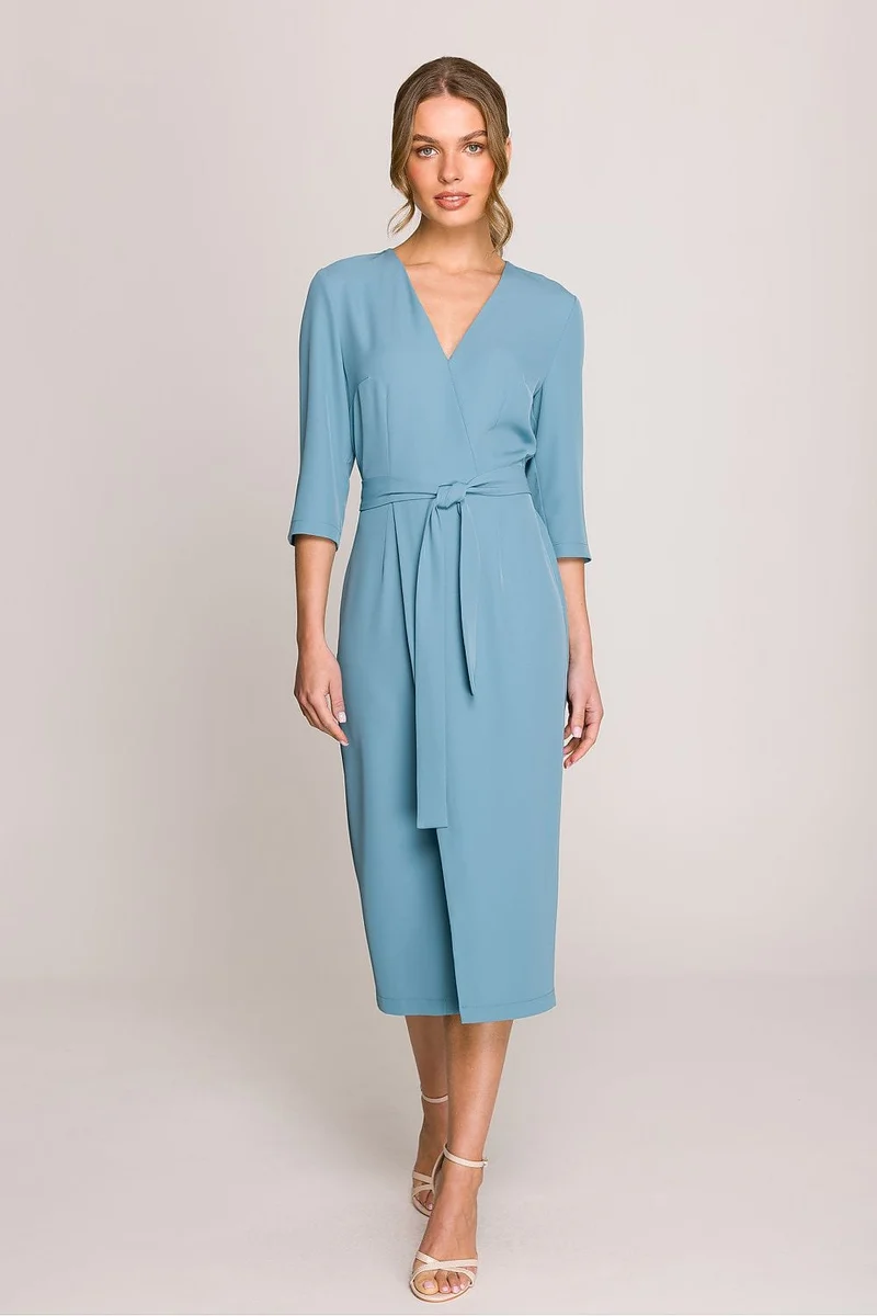 Robe habillée midi droite manches 3/4