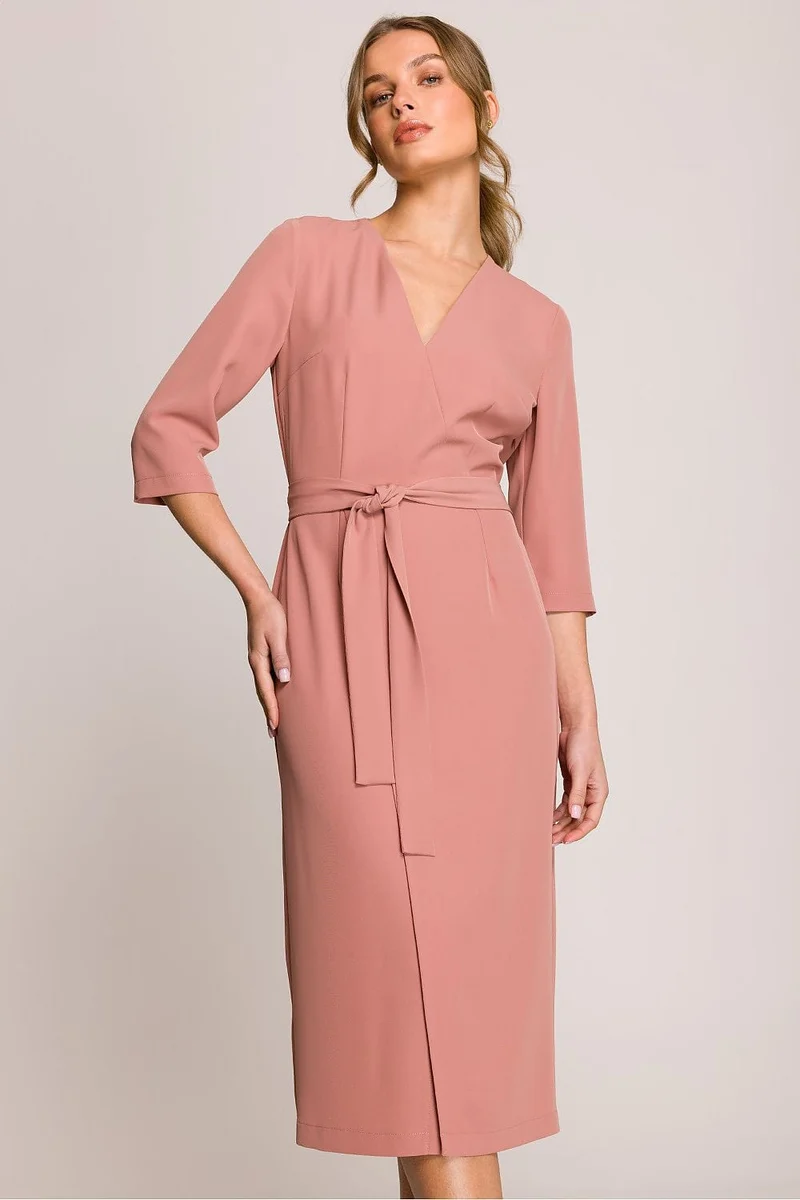 Robe habillée midi droite manches 3/4