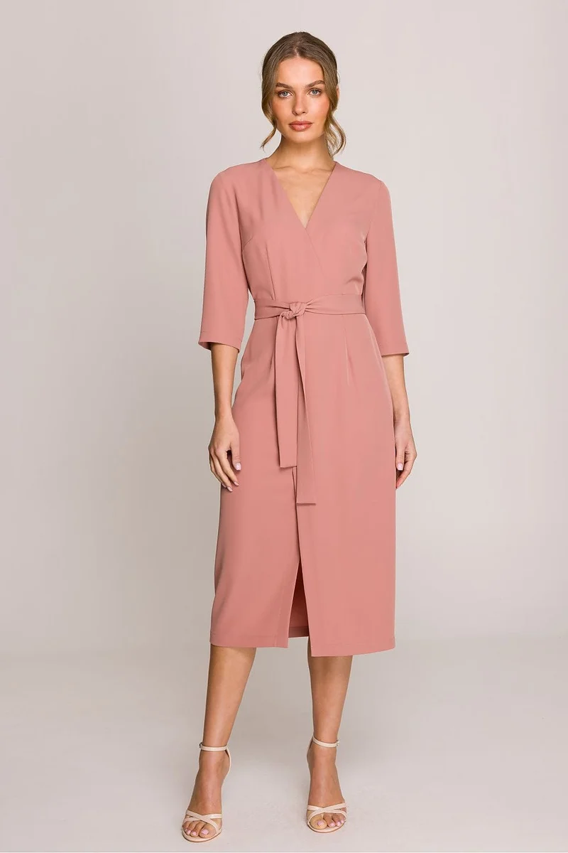 Robe habillée midi droite manches 3/4