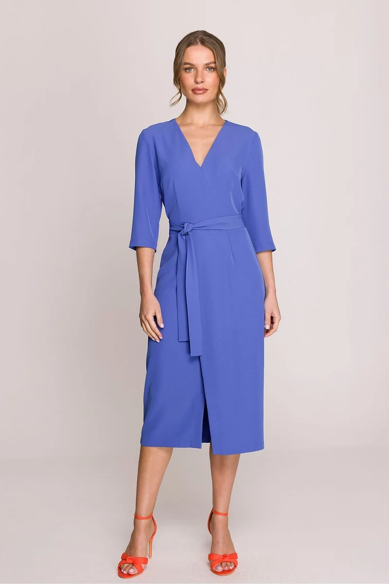 Robe habillée midi droite manches 3/4