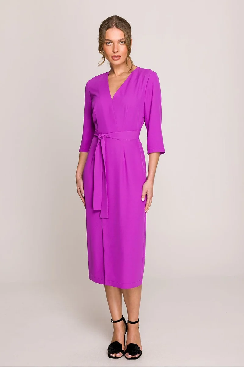 Robe habillée midi droite manches 3/4