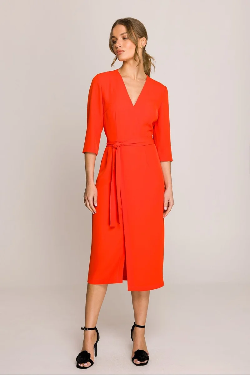 Robe habillée midi droite manches 3/4