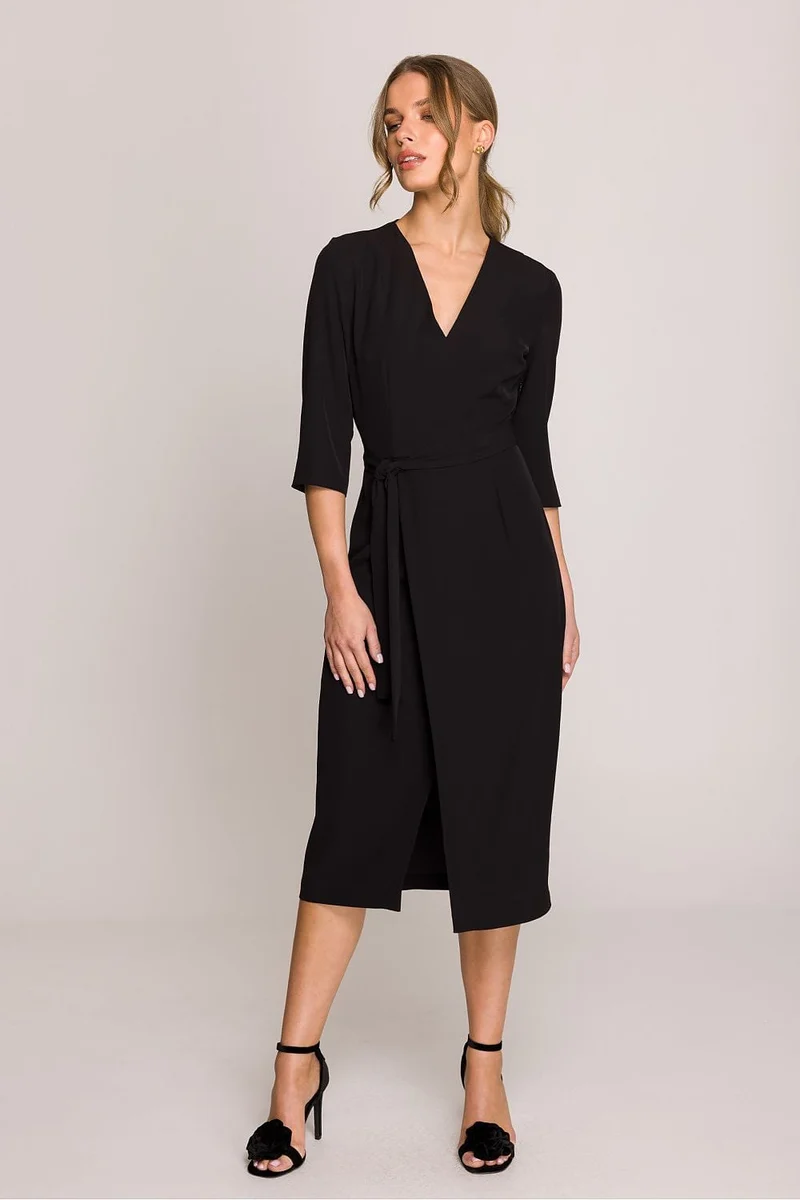 Robe habillée midi droite manches 3/4