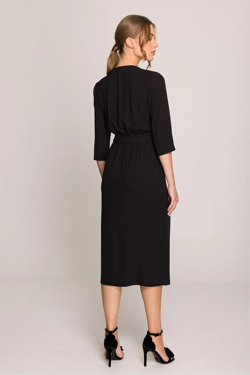 Robe habillée midi droite manches 3/4