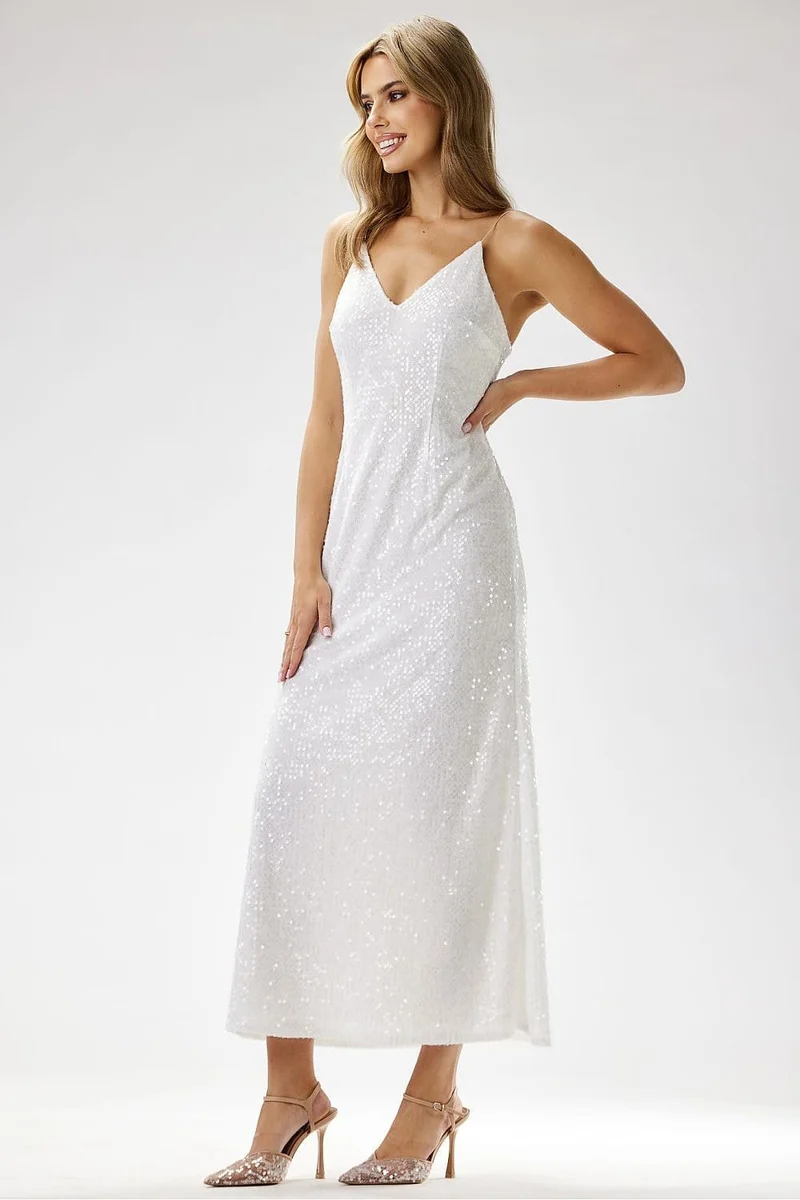 Robe de soirée paillette chic longue bretelles