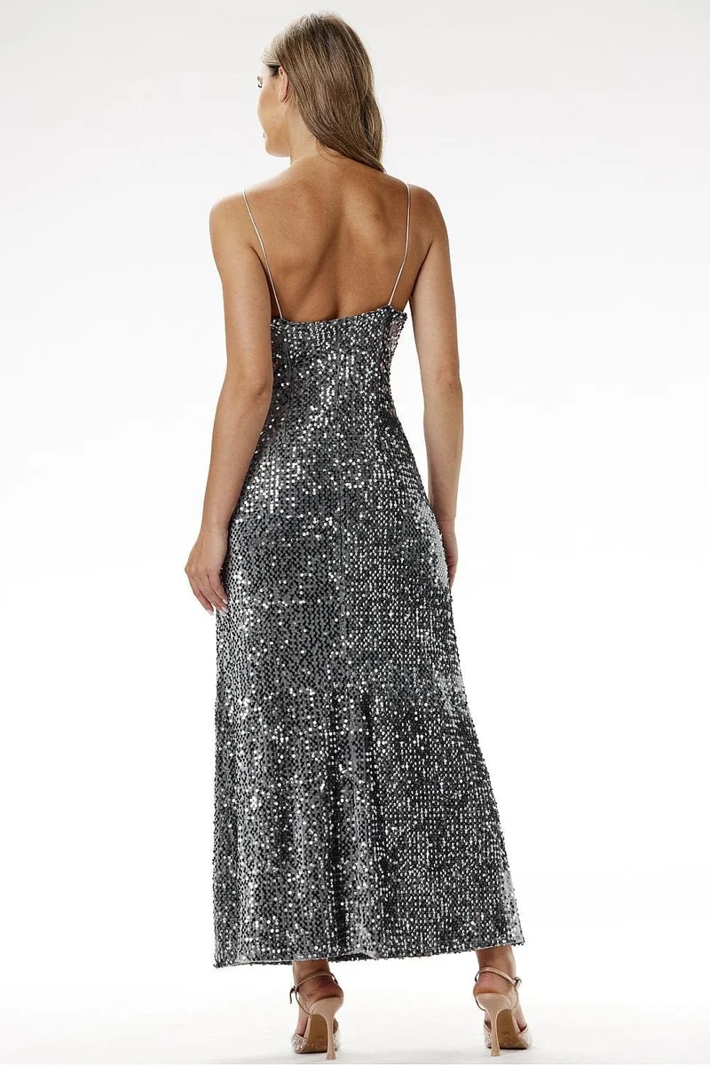 Robe de soirée paillette chic longue bretelles