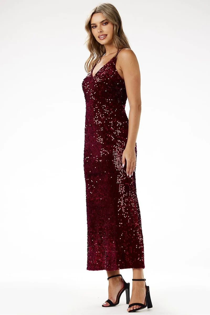 Robe de soirée paillette chic longue bretelles