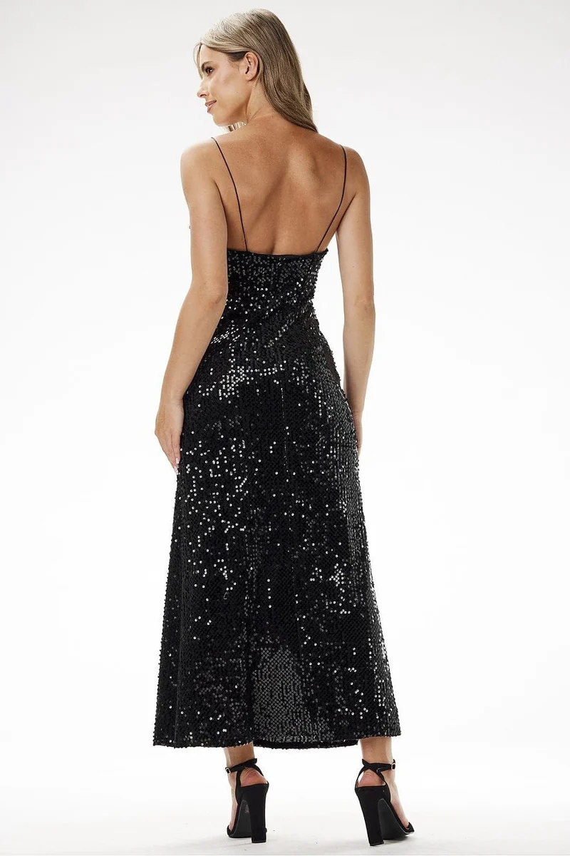 Robe de soirée paillette chic longue bretelles