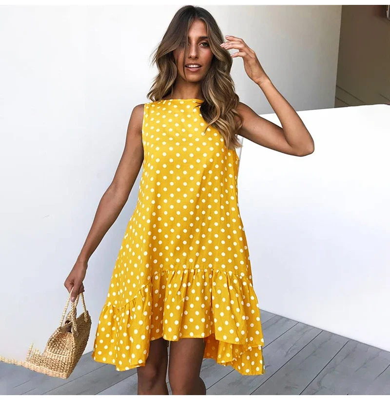 Robe d'été à pois jaune bohème