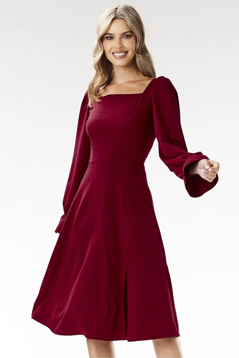 Robe évasée midi chic manches longues