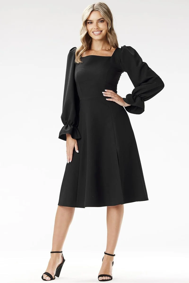 Robe évasée midi chic manches longues