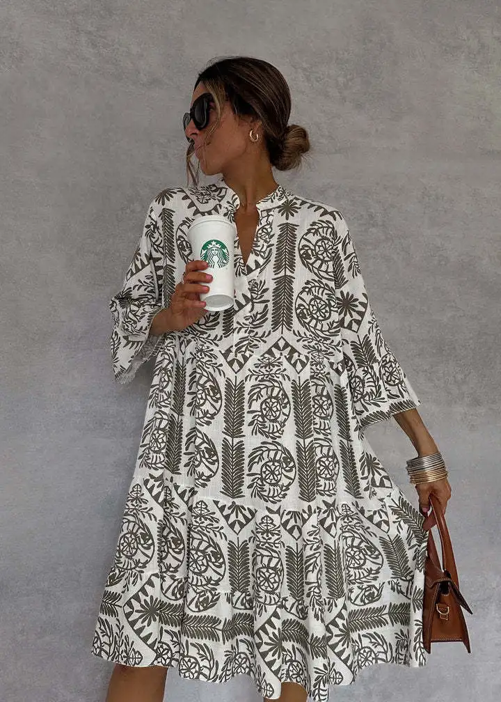 Robe loose bohème imprimée vintage