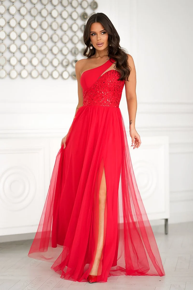 Robe de bal longue fendue haut pailleté