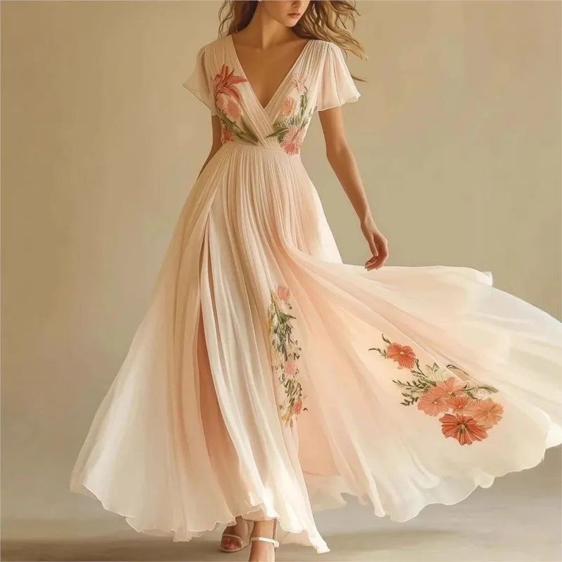 Robe en mousseline beige bohème chic