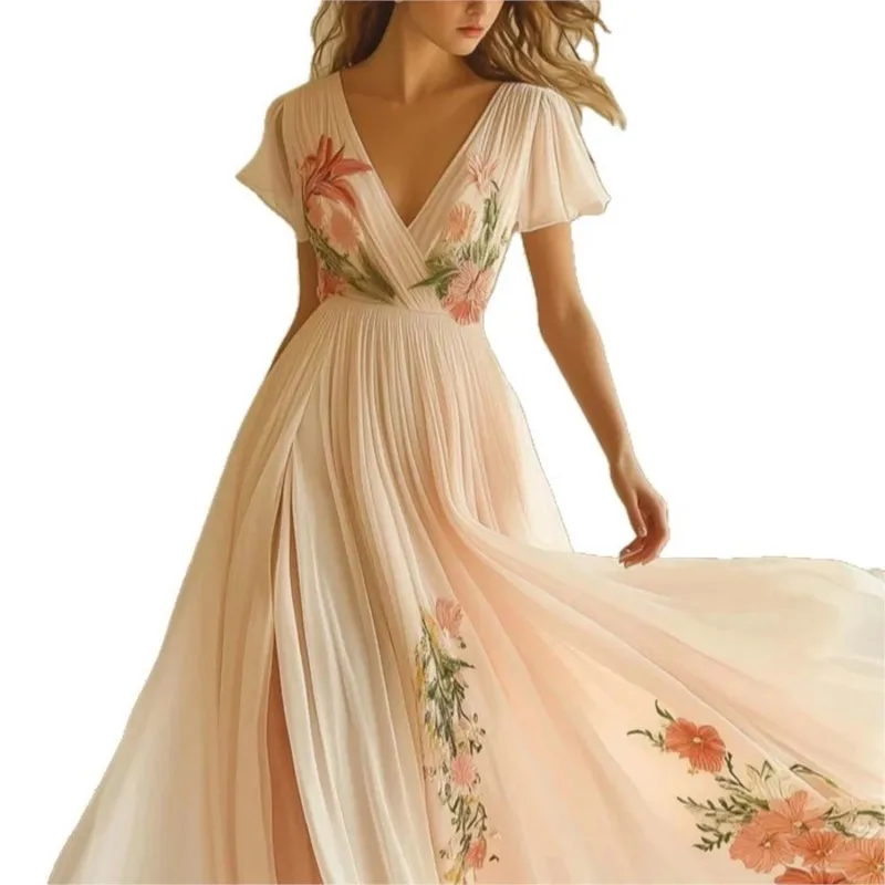 Robe en mousseline beige bohème chic