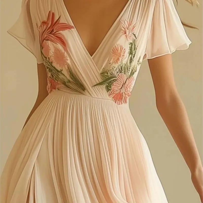 Robe en mousseline beige bohème chic