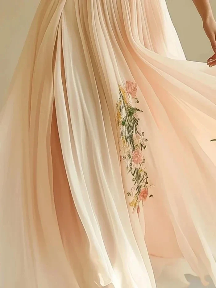 Robe en mousseline beige bohème chic