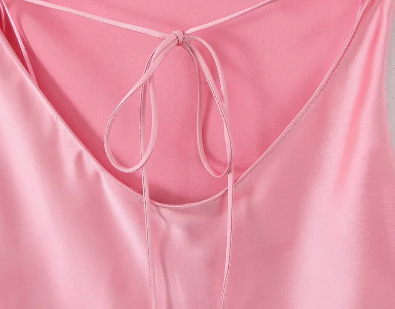 Robe Longue Satin Col V Dos Nu Pour Femmes