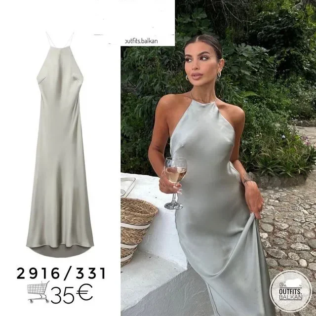 Longue robe sans manches en satin vert citron