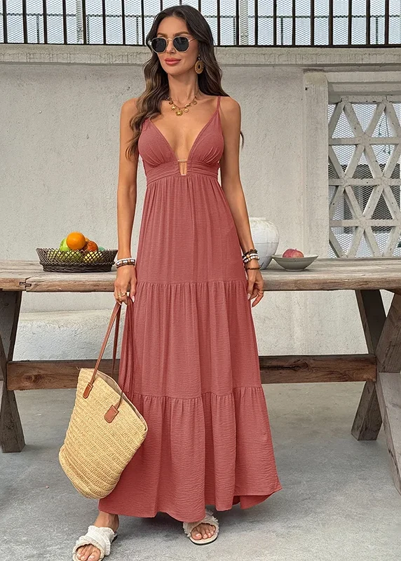 Longue robe de vacances boho rouge sable à bretelles